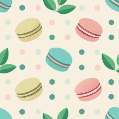 Delightful Pastel Macarons and Mint Leaves Pattern