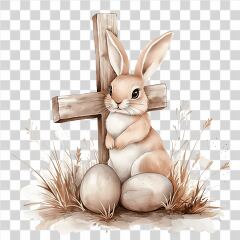 Easter Bunny and Wooden Cross in Soft Colors