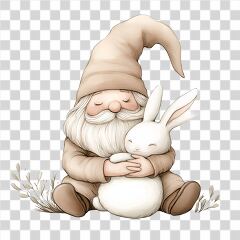 Easter Gnome Embracing a White Bunny for Holiday Joy