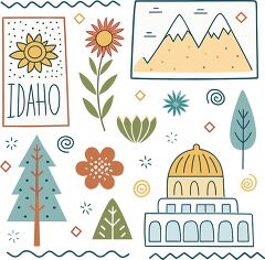 Explore Idaho Landmarks and Symbols in Vibrant Clip Art