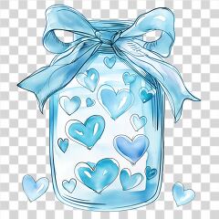 Floating Hearts in Watercolor Jar on Light Background