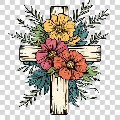 Floral Cross Design Featuring Vibrant Blooms in Retro Style