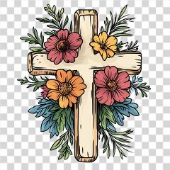 Floral Cross Design With Vibrant Colors and Details