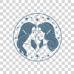 Gemini Zodiac Sign Outlined Icon With Twin Figures and Stars