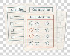 Hand Drawn Crumpled Worksheets for Basic Math Exercises