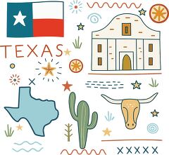 Hand drawn Texas Themed Clip Art With Iconic Symbols