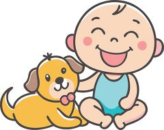 Happy Baby Sitting With a Playful Dog in Clip Art