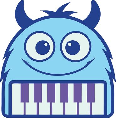 Happy Blue Monster Playing a Piano With Joy