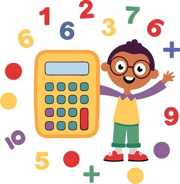 Happy Child With Calculator and Numbers in Clip Art Style