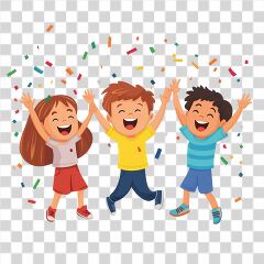 Happy Children Celebrating With Colorful Confetti