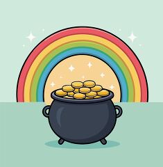 Illustration of a Pot of Gold Under a Vibrant Rainbow