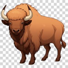 Kawaii Clipart Bison With Fluffy Coat and Strong Horns