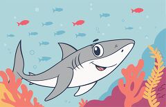 Kawaii Galapagos Shark Vector Swimming in Coral Reef