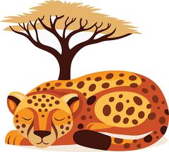 Leopard Resting Peacefully Under a Tree in Clip Art Style