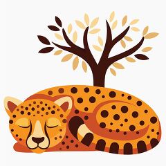 Leopard Sleeping Under a Tree on a White Background