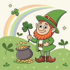 Lucky Leprechaun with Pot of Gold and Shamrocks