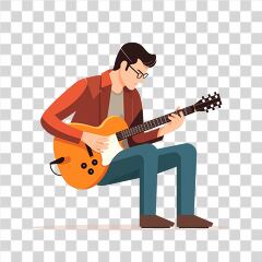 Man Plays Electric Guitar in Simple Flat Vector Style