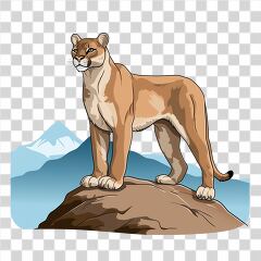 Mountain Lion Standing on Rock in Simple Cartoon Style