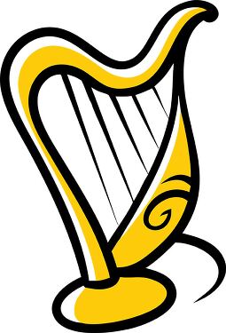 Musical Harp Design in Vibrant Colors and Bold Lines