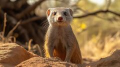 Banded Mongoose Stands Alert in Samburu National Reserve