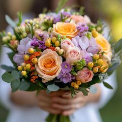 Beautiful Bouquet of Colorful Flowers Held by Person