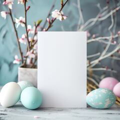 Blank Easter Greeting Card Mockup With Colorful Eggs