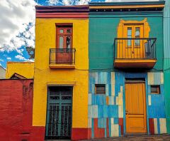 Brightly Colored Houses in La Boca Neighborhood of Argentina