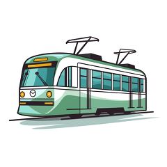 Charming Minimalist Tram Cartoon on White