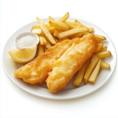 Classic Fish and Chips Served With Lemon and Salt