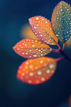 Close up of Dew Kissed Autumn Leaves With Soft Glow