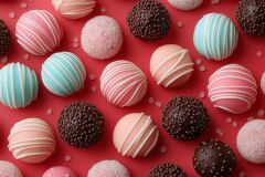 Colorful Confections Arranged on a Vibrant Red Background