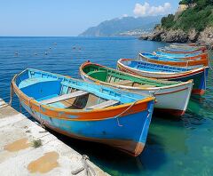 Colorful Fishing Boats Lined Along the Italian Coast