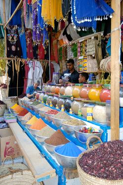 Colorful Spice Market in Aswan Egypt During Daytime