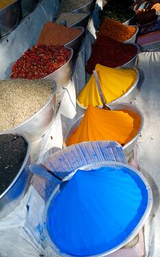 Colorful Spices and Powders Displayed in Aswan Egypt Market