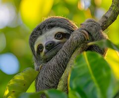 Cute Baby Sloth Resting on a Tree Branch in Costa Rica