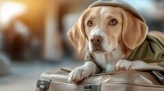 Cute Dog Resting on Suitcase Ready for Adventure