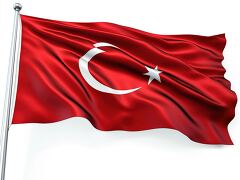 Emblematic Flag of Turkey Waving Against a White Backdrop