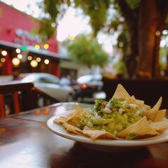 Enjoying Fresh Guacamole and Chips in a Vibrant City