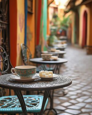 Enjoying Mint Tea in a Vibrant Moroccan Courtyard