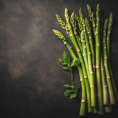 Fresh Asparagus Spears Arranged Artistically on Dark Surface