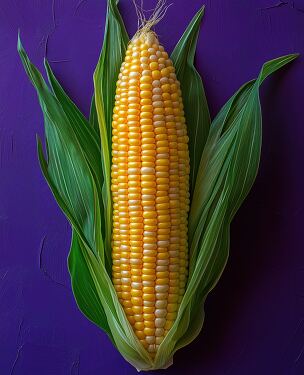 Fresh Corn on the Cob With Vibrant Green Leaves Stands Out