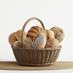 Freshly Baked Bread in a Woven Basket on a Wooden Surface