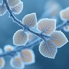 Frosted Maple Leaves Glisten on a Winter Branch