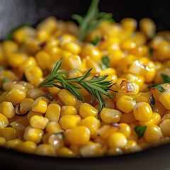 Golden Corn Kernels Glisten in a Rustic Skillet