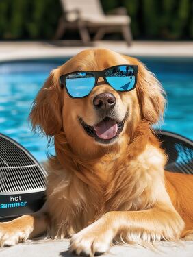 Happy Golden Retriever Enjoying Summer by the Pool