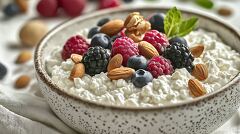 Healthy Bowl of Cottage Cheese With Berries and Nuts