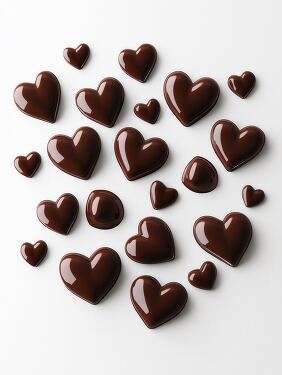 Heart shaped Chocolate Pieces Scattered on a Surface