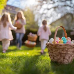 Joyful Easter Egg Hunt in a Suburban Backyard