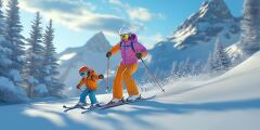 Joyful Moments on a Snowy Mountain With Parent and Child