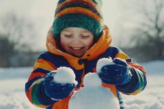 Joyful Winter Playtime With a Colorful Coat in the Snow